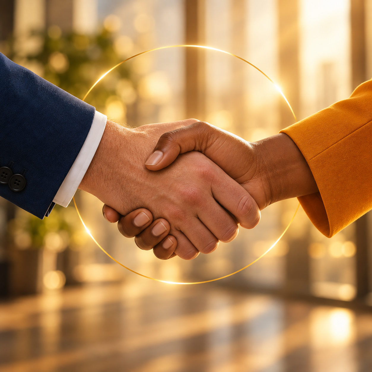 Two professionals shaking hands in agreement