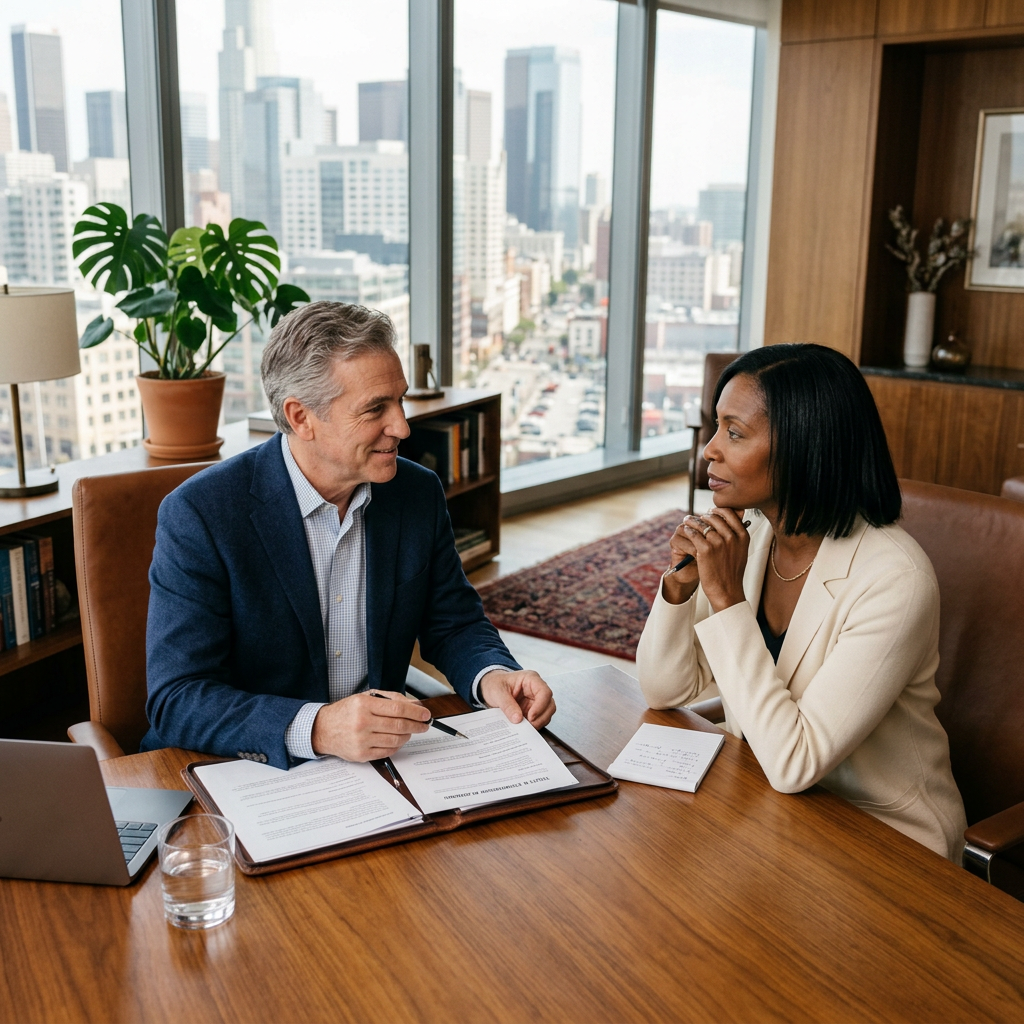 Advisor and client reviewing trust documents together