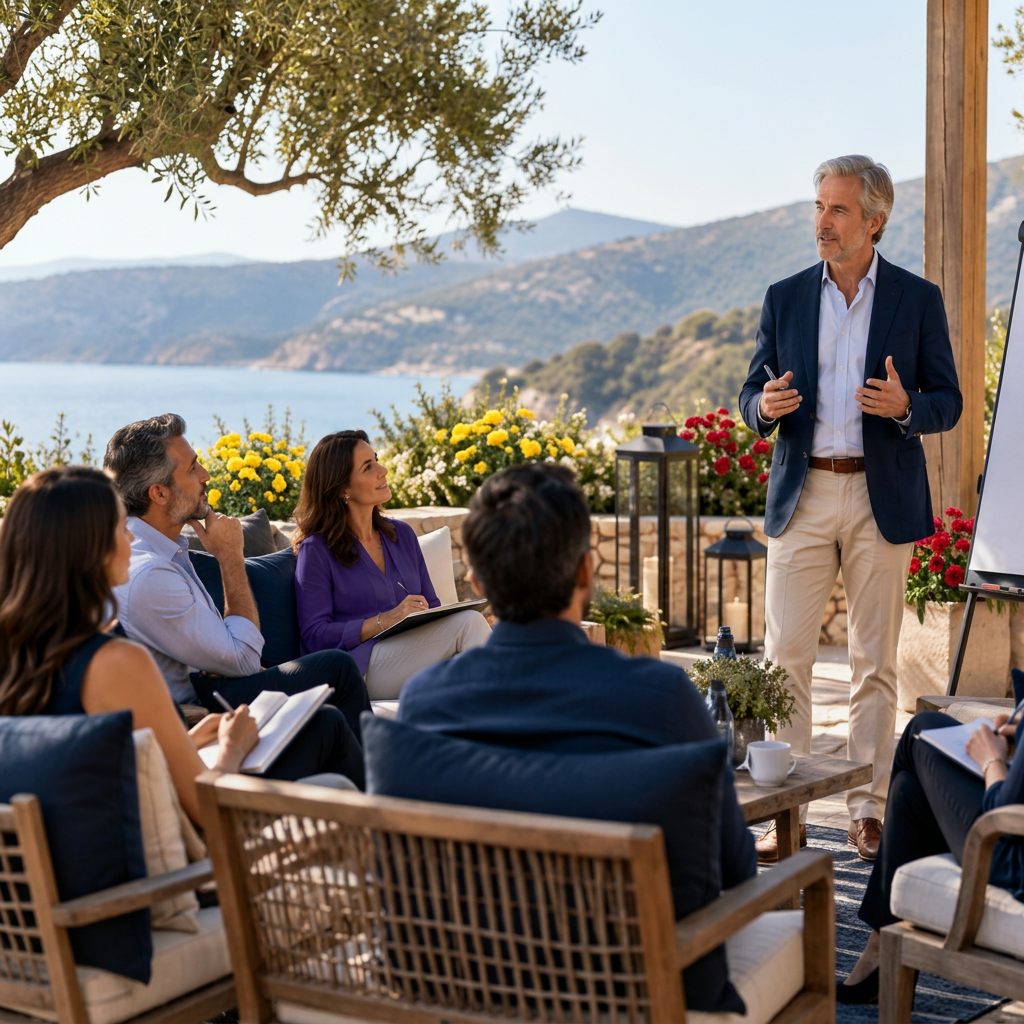 Presenter speaking to a small educational gathering
