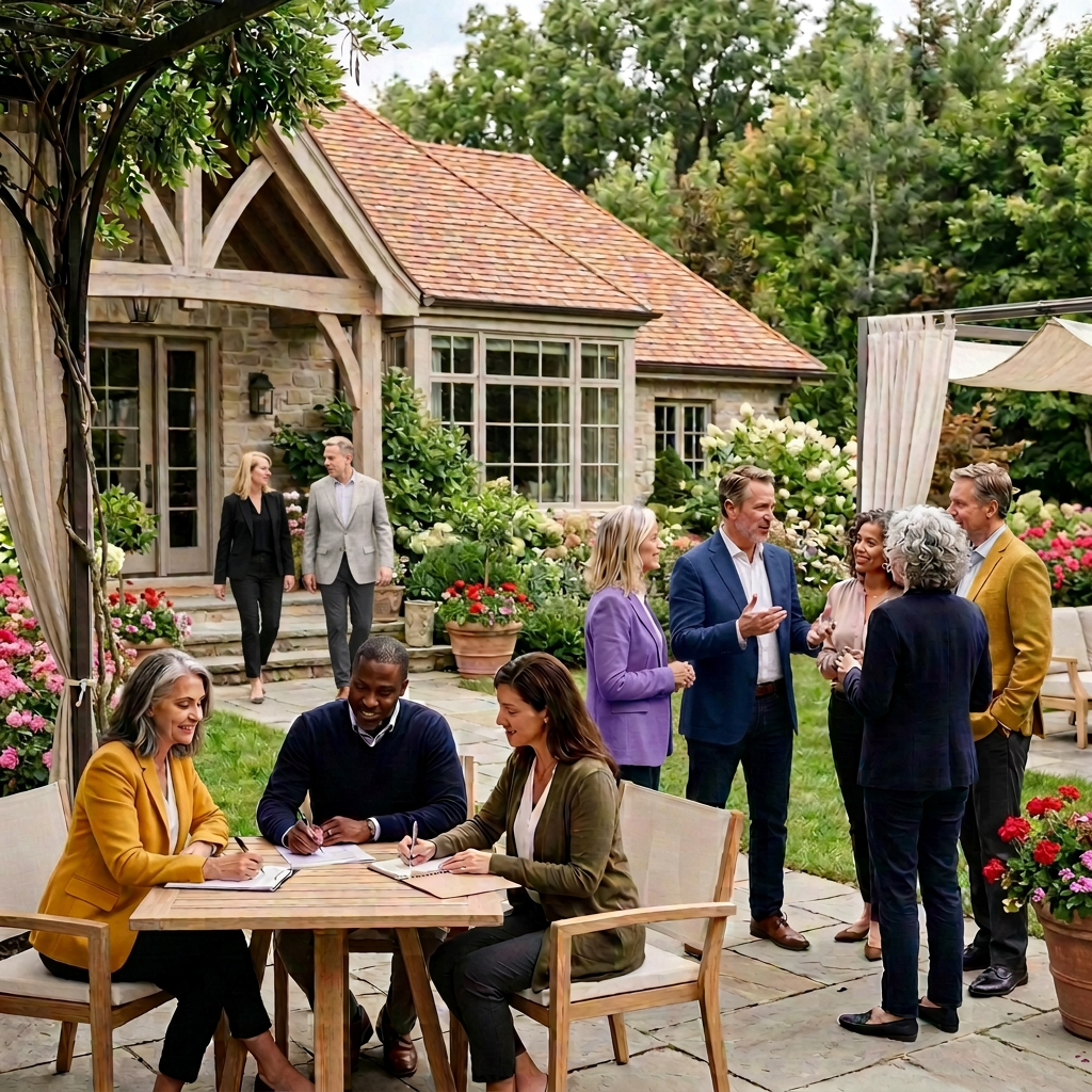 Professionals connecting during an outdoor gathering