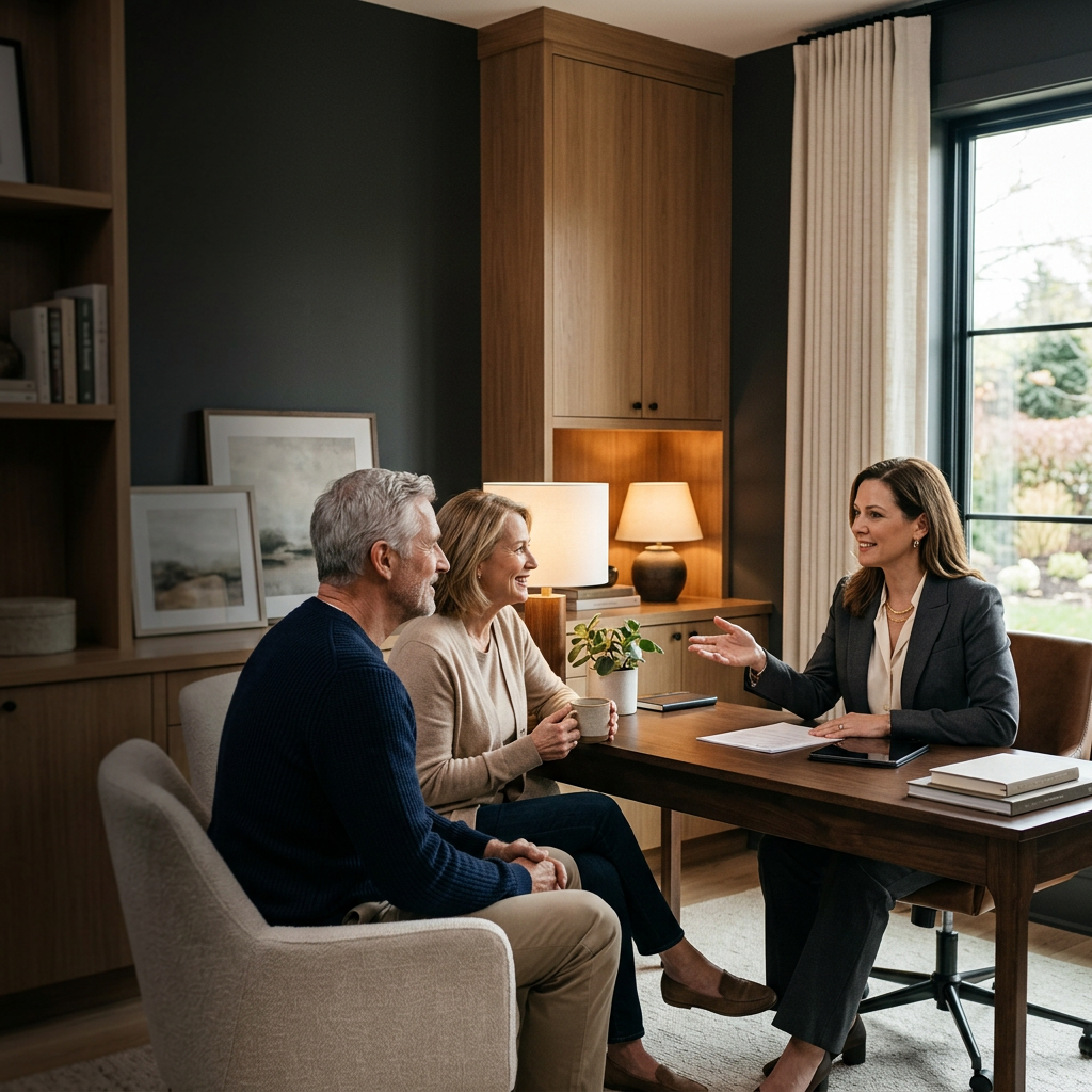 Advisor speaking with two people about trustee roles